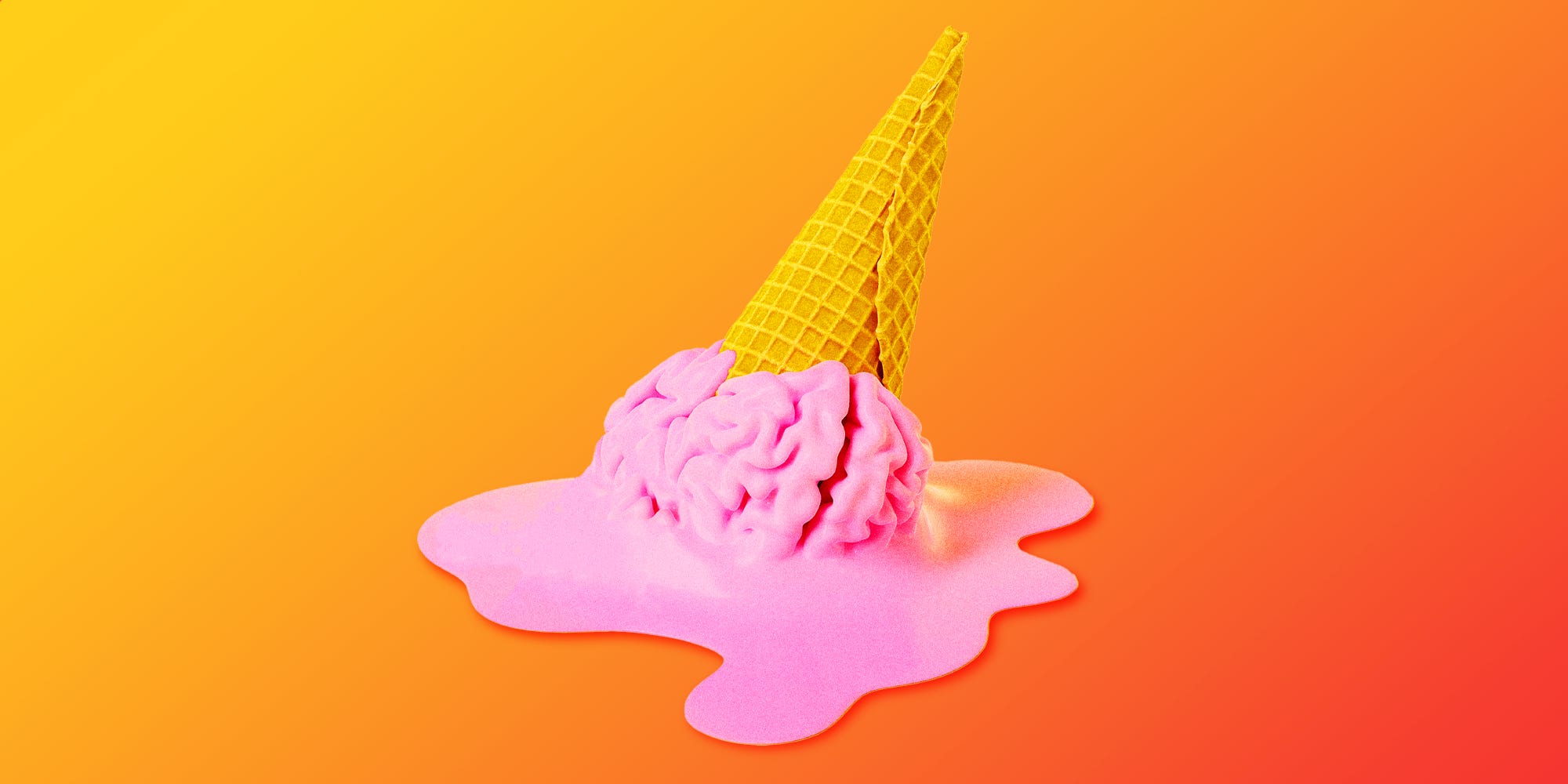 A melting brain as an upside down ice cream cone