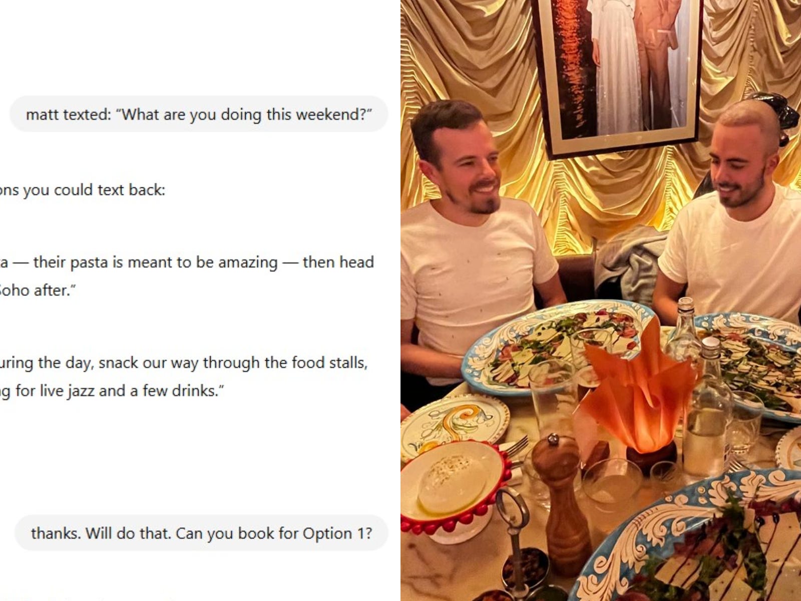Santiago Barraza Lopez and his friend at dinner next to his chatgpt conversation