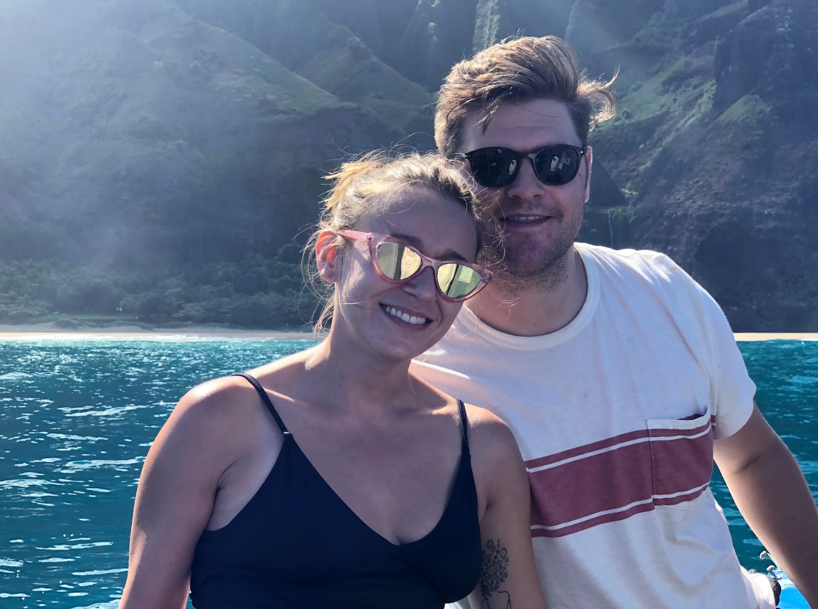 The writer and his wife on the water in Kauai.