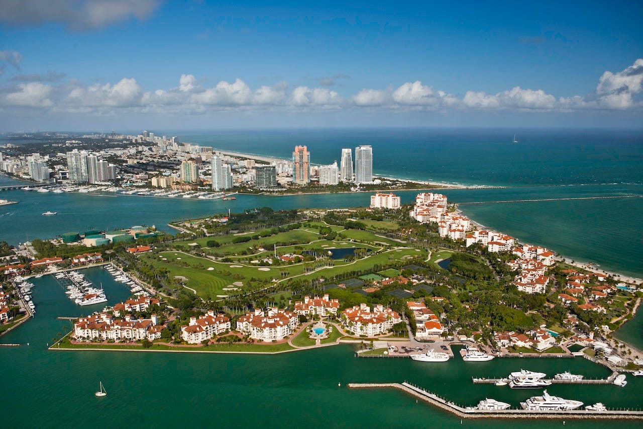 An aerial view of Fisher Island, Florida