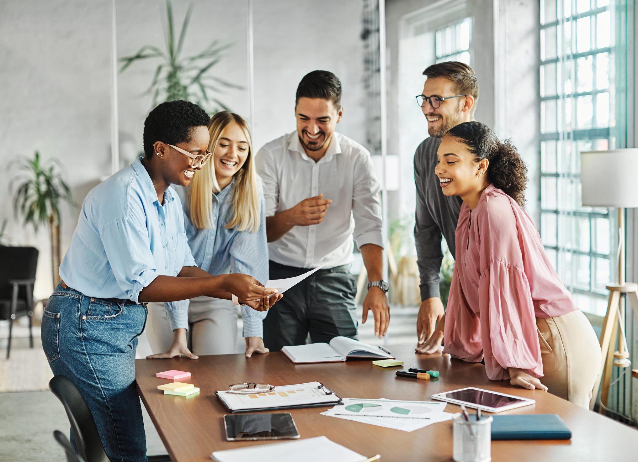 Business meeting businesswoman woman office portrait job career happy businessman teamwork colleague businessperson startup creative student education project.