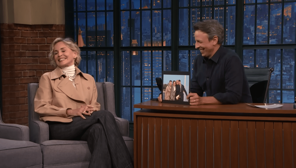 Sharon Stone talks to Seth Meyers about her three sons.