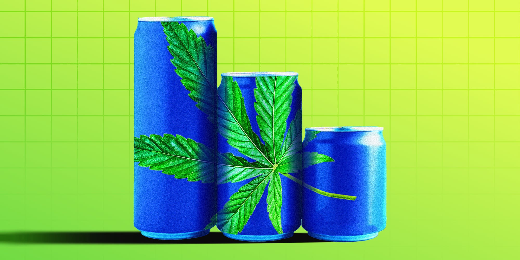 THC soda cans crating a downward bar chart