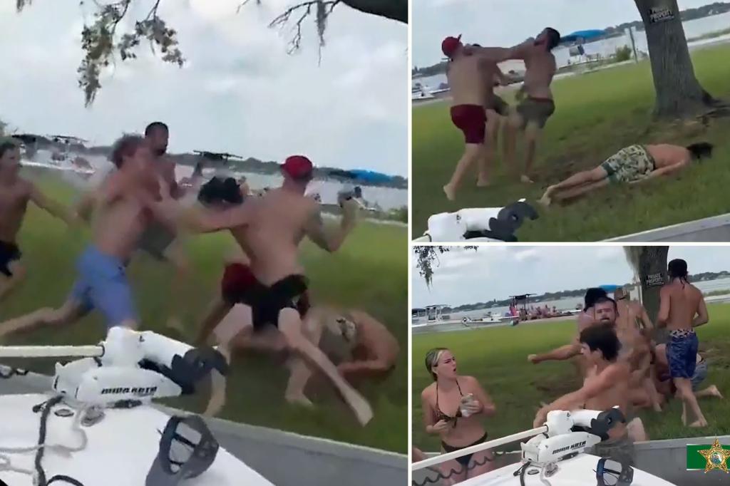 Wild daylight brawl breaks out among swimsuit-clad boaters at Florida lake in front of families, kids: video