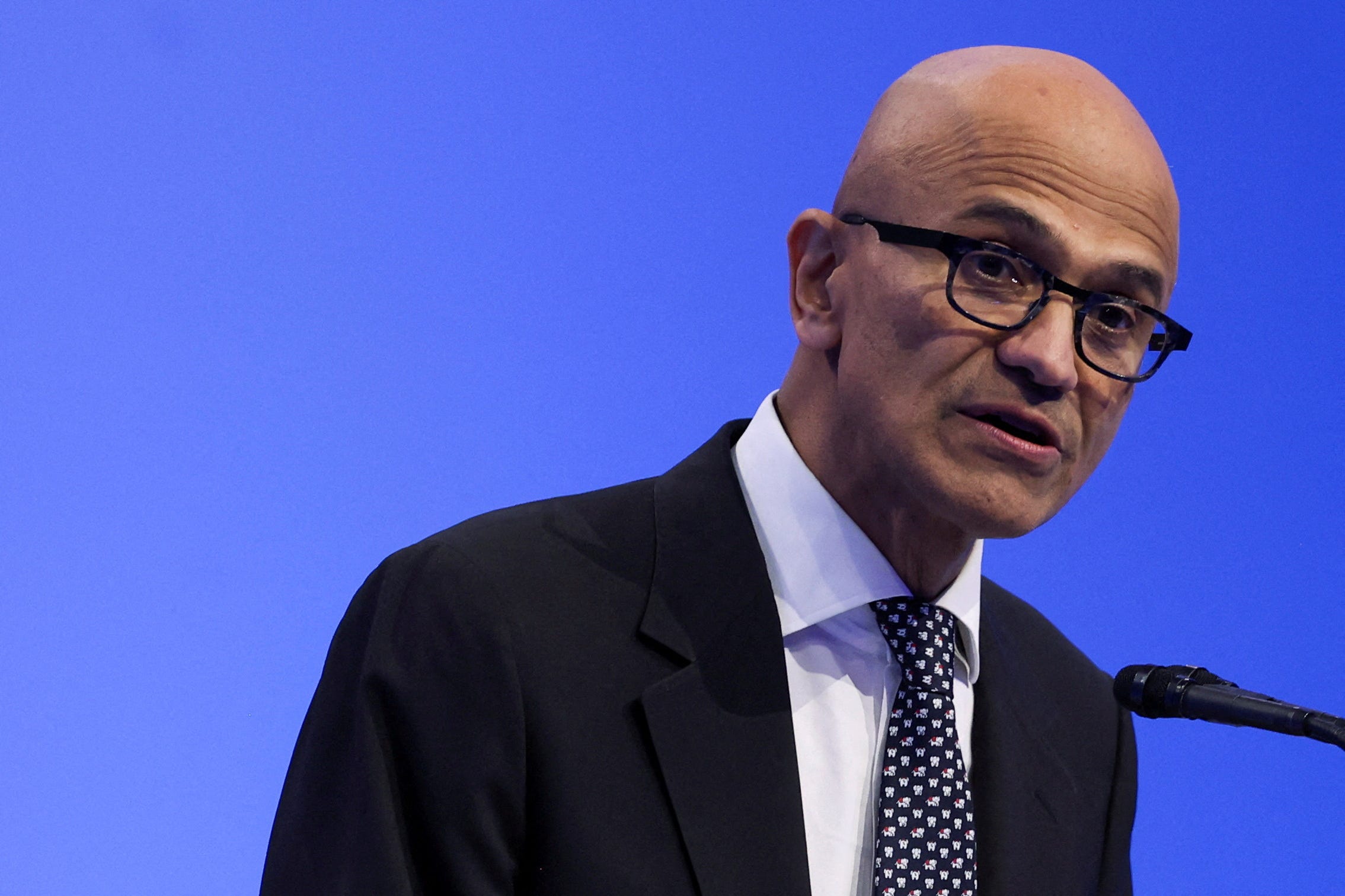 Microsoft CEO Satya Nadella speaks at the Asia-Pacific Economic Cooperation (APEC) CEO Summit in San Francisco.