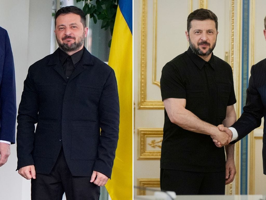 Ukraine's President Volodymyr Zelenskyy wore a suit to the Oval Office, a departure from his standard wardrobe.