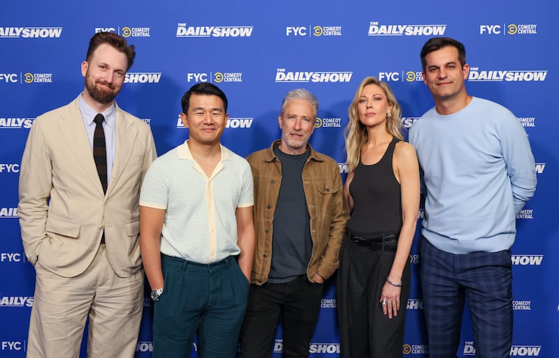 LOS ANGELES, CALIFORNIA - JUNE 07: (L-R) Jordan Klepper, Ronny Chieng, Jon Stewart, Desi Lydic, and Michael Kosta attend "The Daily Show" official Emmy Screening presented by Comedy Central at Linwood Dunn Theater on June 07, 2025 in Los Angeles, California. (Photo by Rodin Eckenroth/Getty Images)