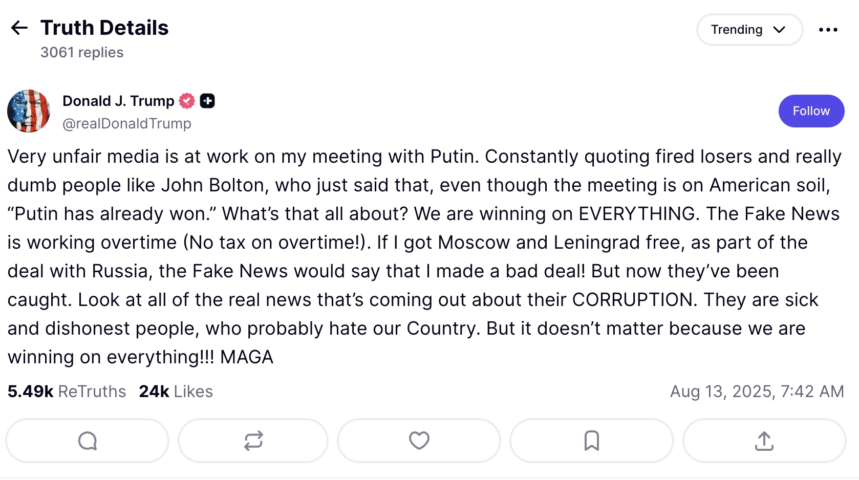 (Truth Social screenshot)