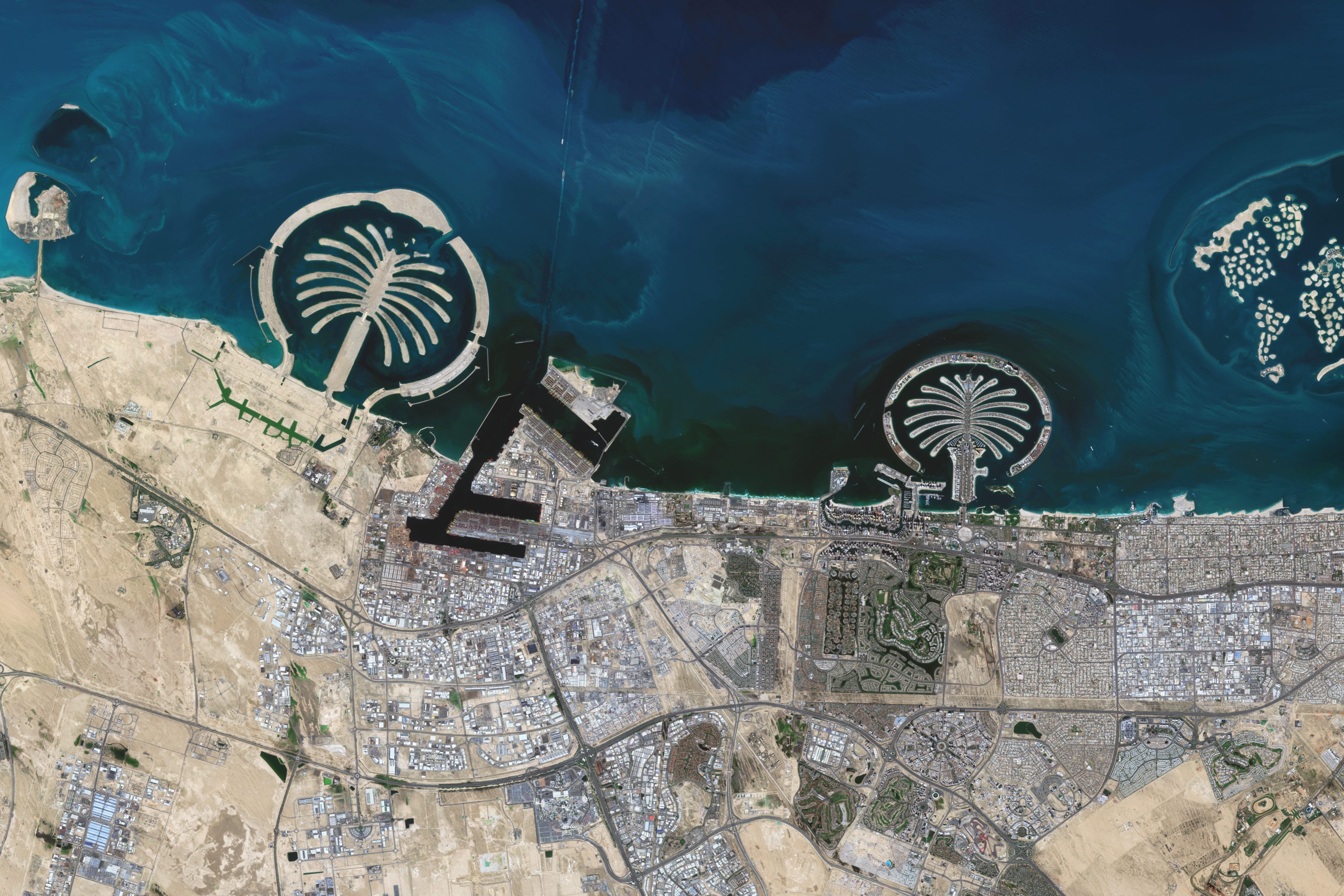 Palm Jumeirah of Dubai's Palm Islands, seen from space.
