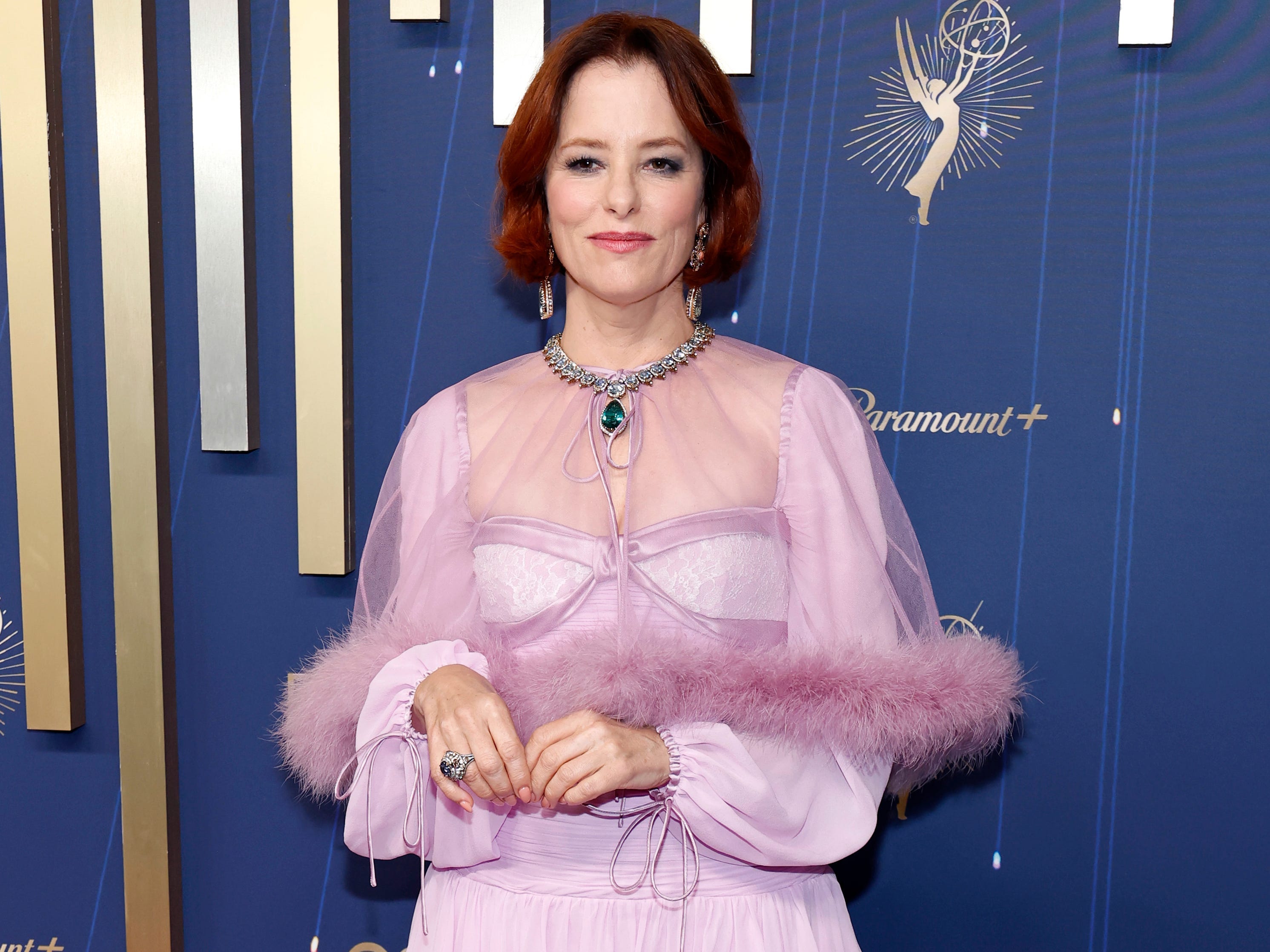 Parker Posey attends the Emmy Awards in September 2025.