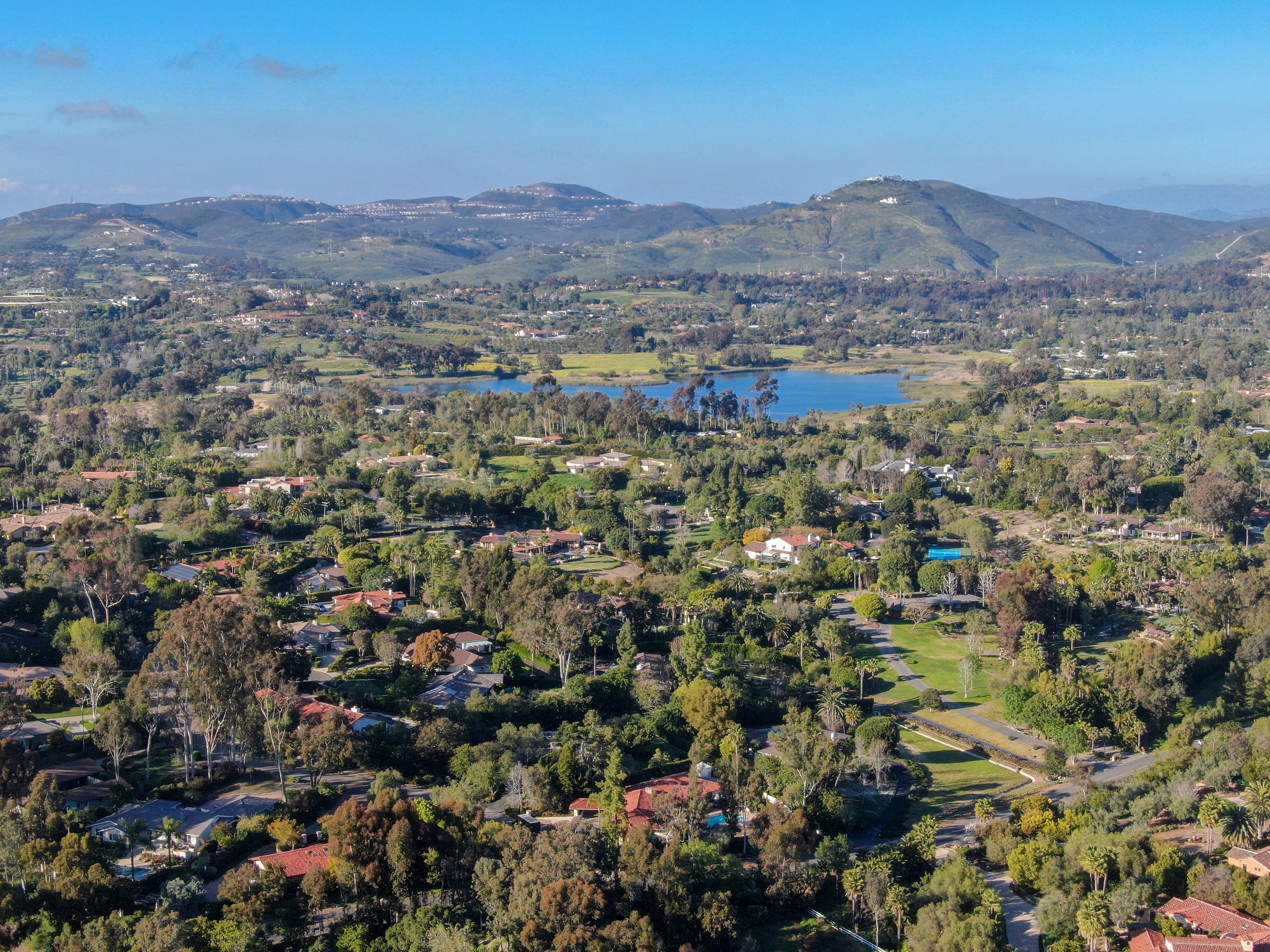 An aerial view of Rancho Santa Fe, California.