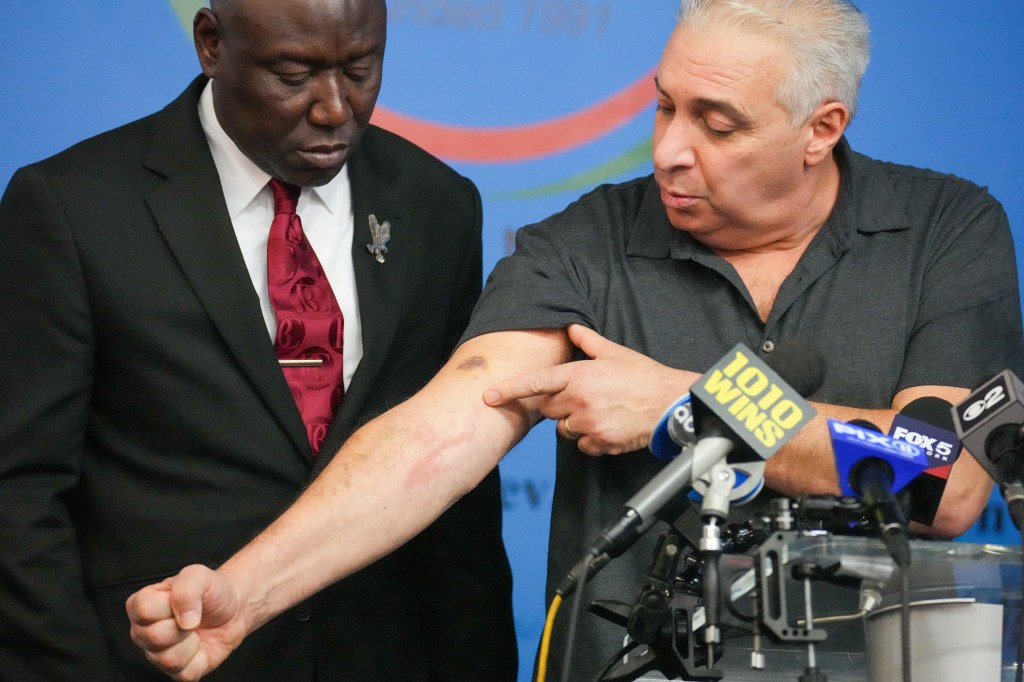 (Left) Attorney Ben Crump announced a lawsuit in Harlem Legionnaires Disease outbreak. (Center) A recovered victim of the outbreak, Nunzio Quinto, who worked for Stanza contractor attended and briefly spoke.