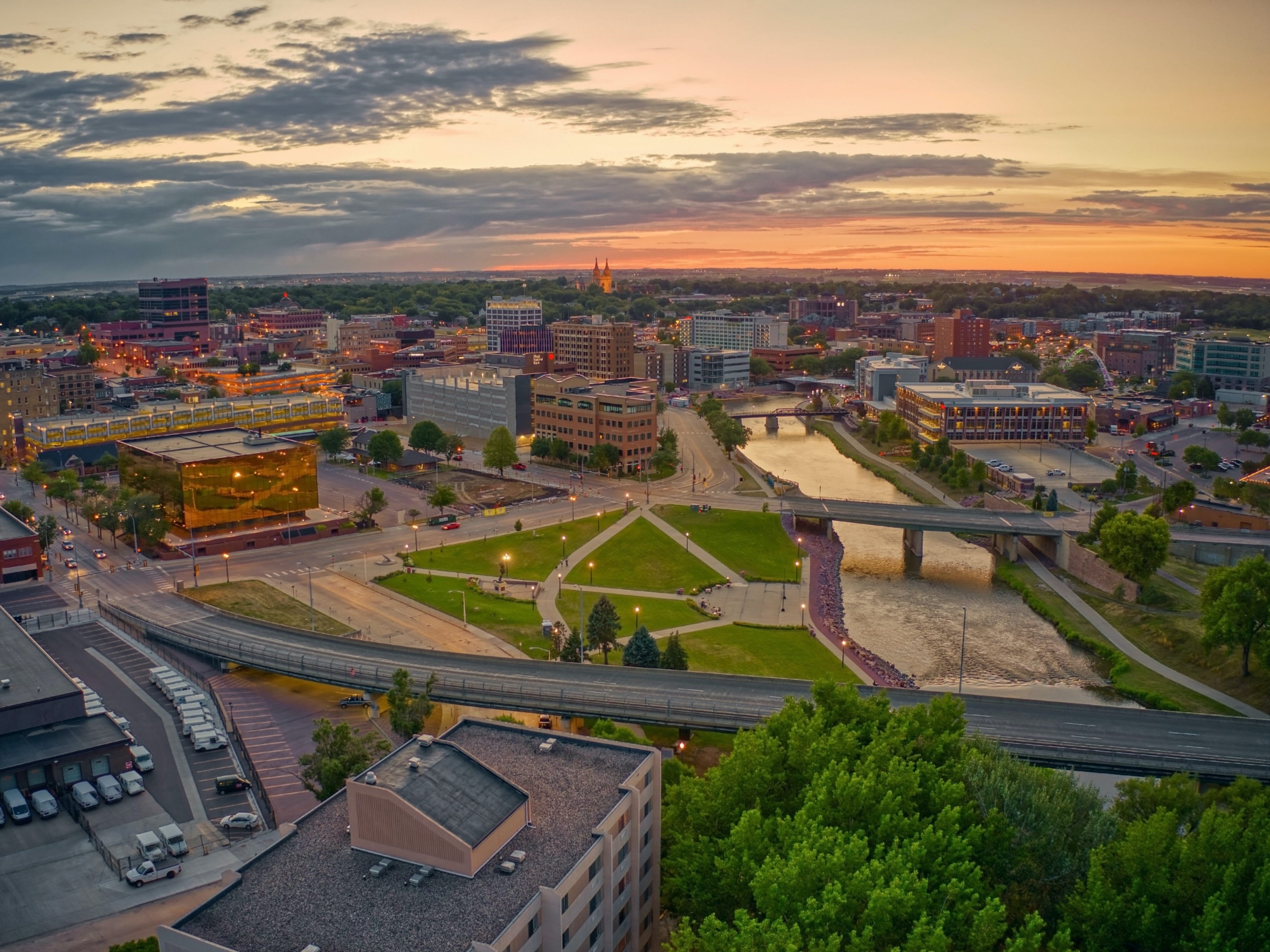 Aerial View of Sioux Falls, South Dakota at Sunset
