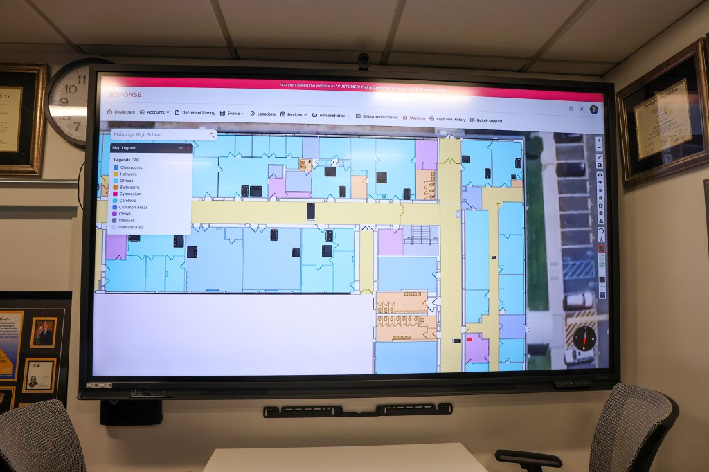 Large screen displaying a floor plan of Plainedge High School.
