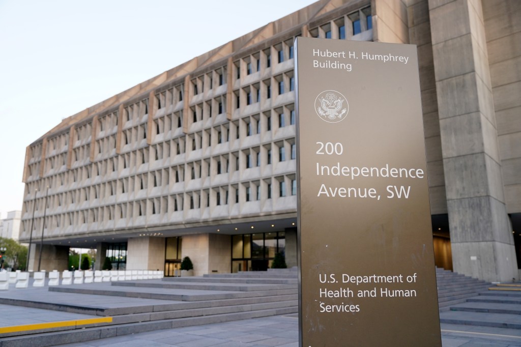 U.S. Department of Health and Human Services building sign.