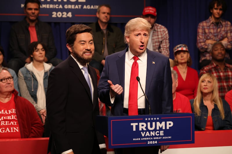 Bowen Yang as JD Vance and James Austin Johnson as Donald Trump during the "Campaign" Cold Open on Saturday, September 28, 2024.