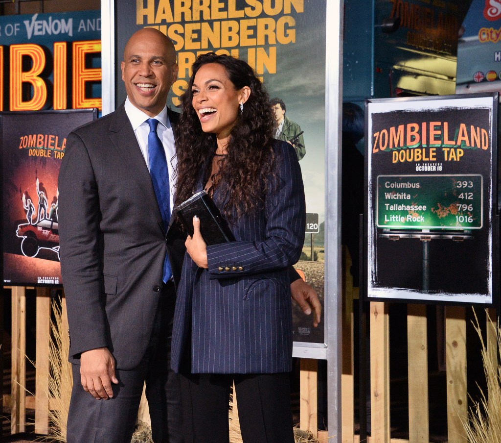 Rosario Dawson and Cory Booker at the Zombieland: Double Tap premiere.