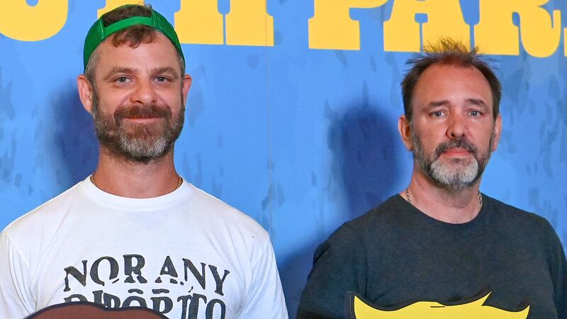 SAN DIEGO, CALIFORNIA - JULY 24: (L-R) Matt Stone and Trey Parker attend Paramount+’s South Park In San Diego event during 2025 San Diego Comic-Con on July 24, 2025 in San Diego, California. (Photo by Jon Kopaloff/Getty Images for Paramount+)