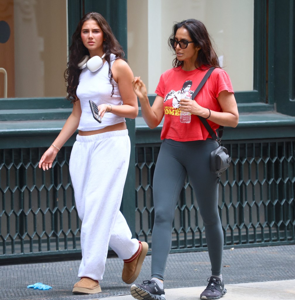 TV personality Padma Lakshmi with her daughter Krishna Thea Lakshmi walking in Soho, New York.