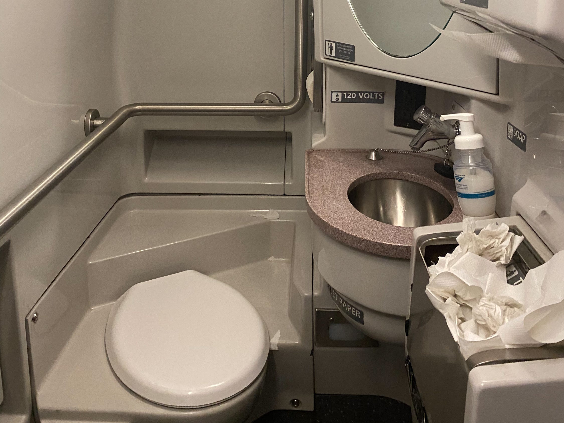 Bathroom in a business-class Amtrak car