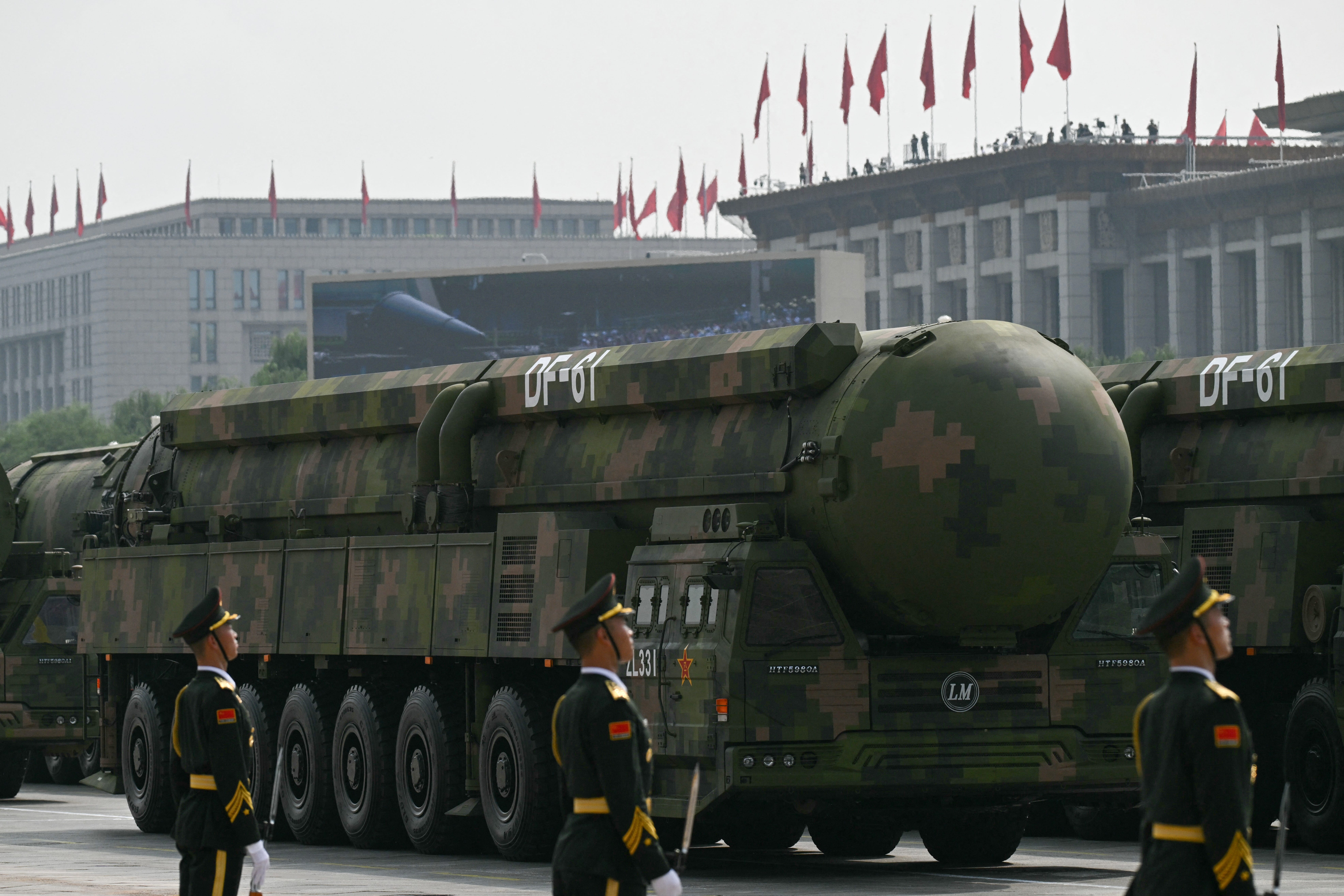 The DF-61 intercontinental ballistic missiles are seen during a military parade