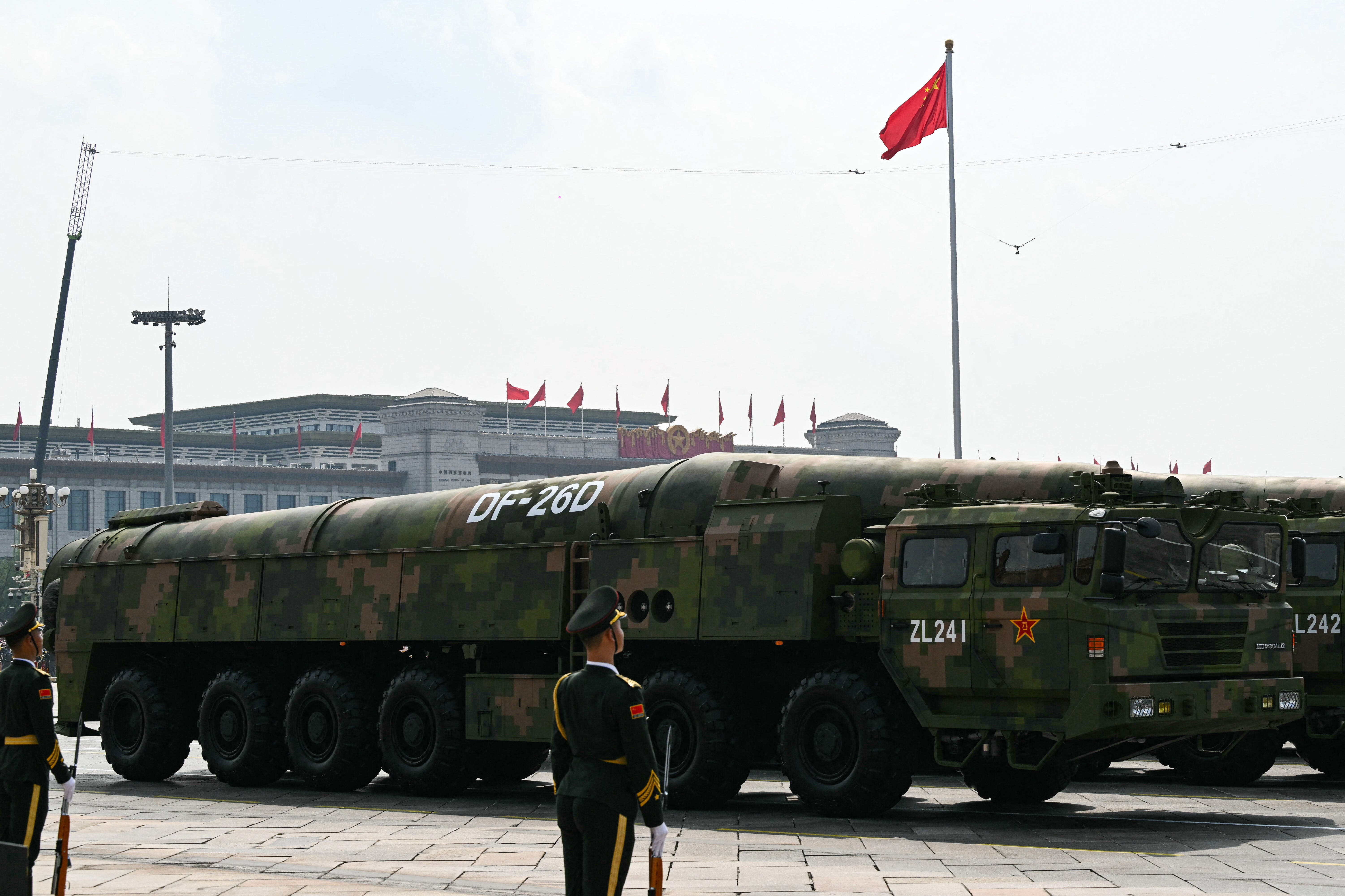 A DF-26D ballistic missile is seen during a military parade.