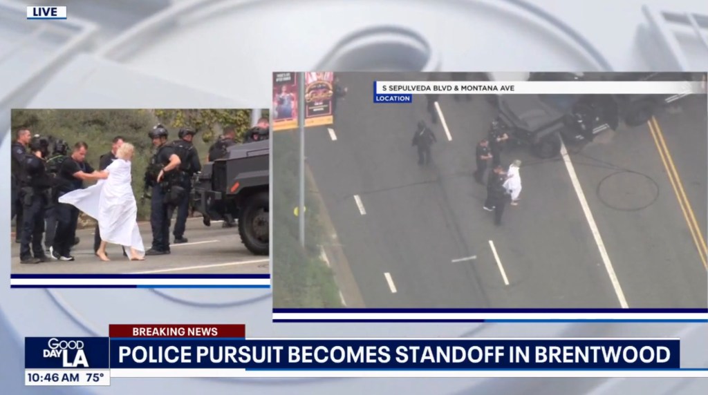 Police arresting a naked woman after a three-hour standoff in West Hollywood.