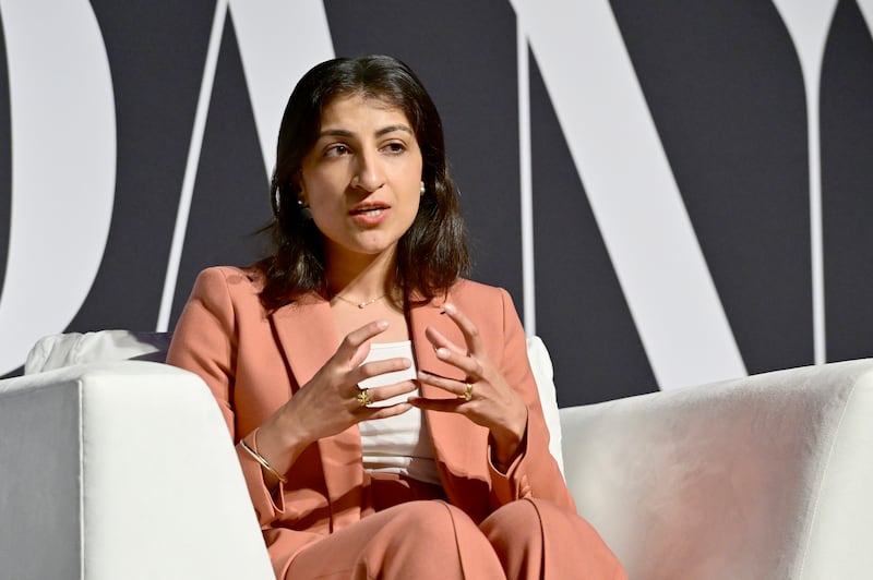 NEW YORK, NEW YORK - SEPTEMBER 19: Lina Khan speaks onstage during the Fast Company Innovation Festival 2024 at BMCC Tribeca PAC on September 19, 2024 in New York City. (Photo by Eugene Gologursky/Getty Images for Fast Company)