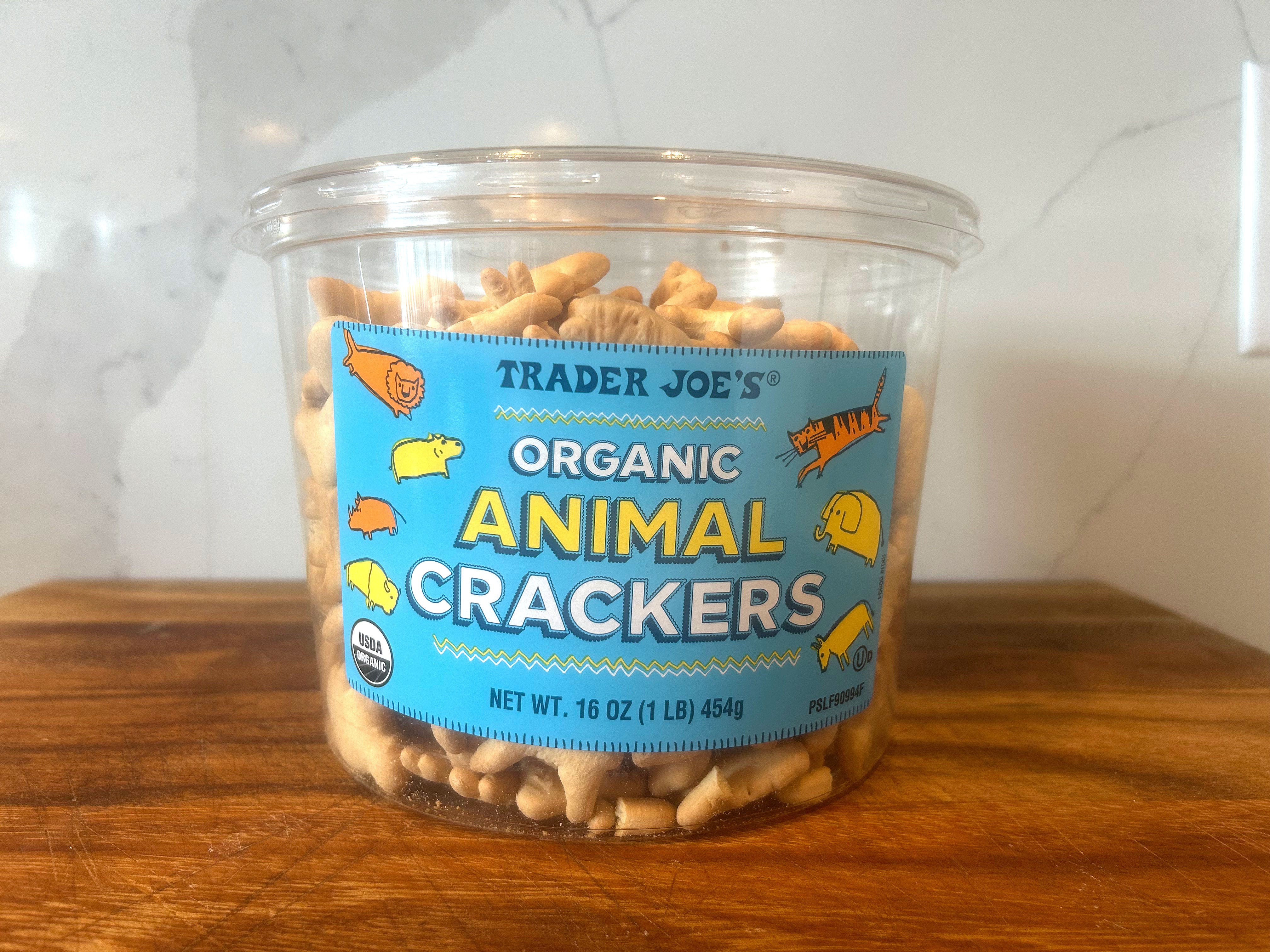 A container of Trader Joe's animal crackers.