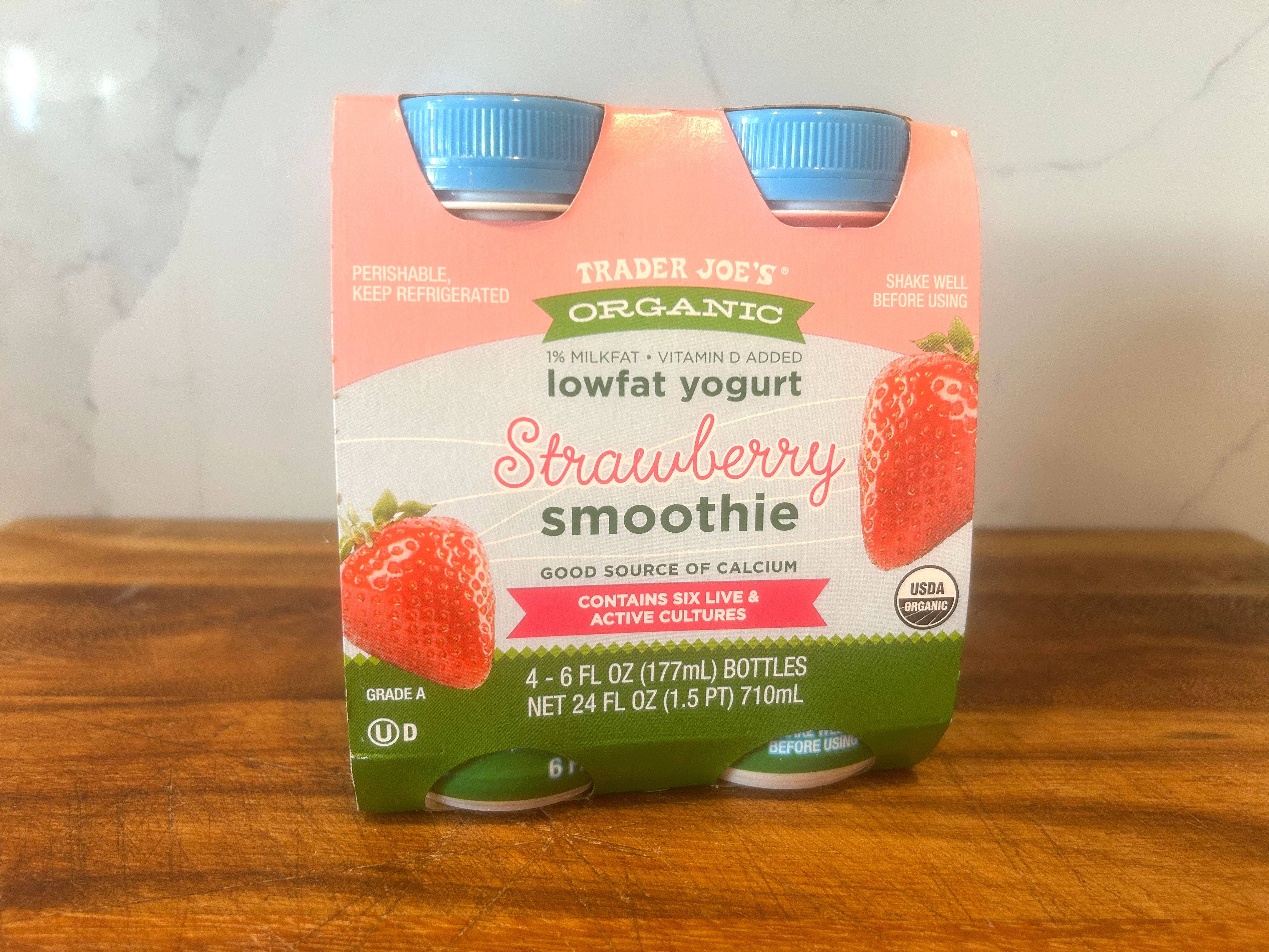 A package of Trader Joe's strawberry smoothies.