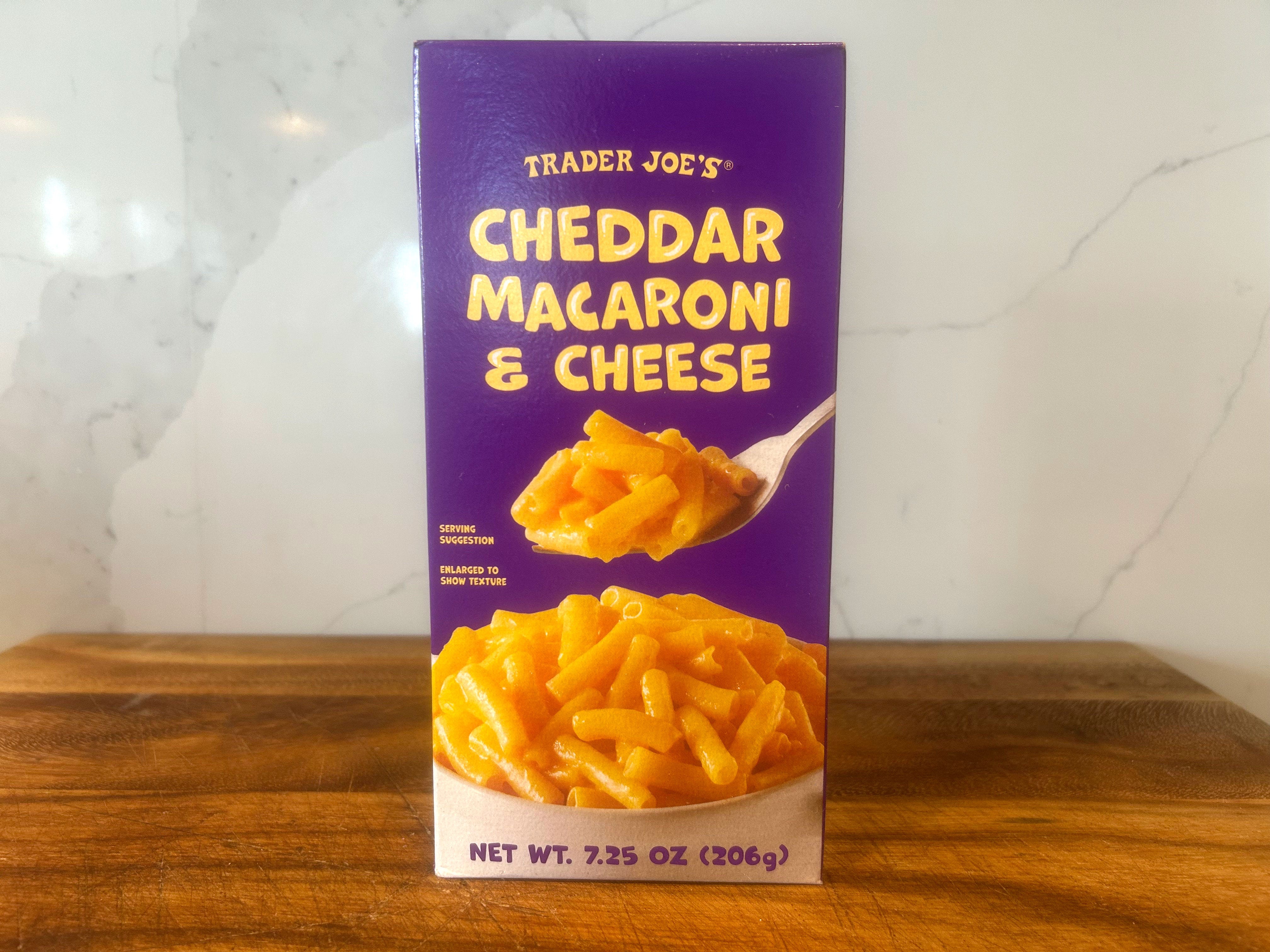 A box of Trader Joe's mac and cheese.