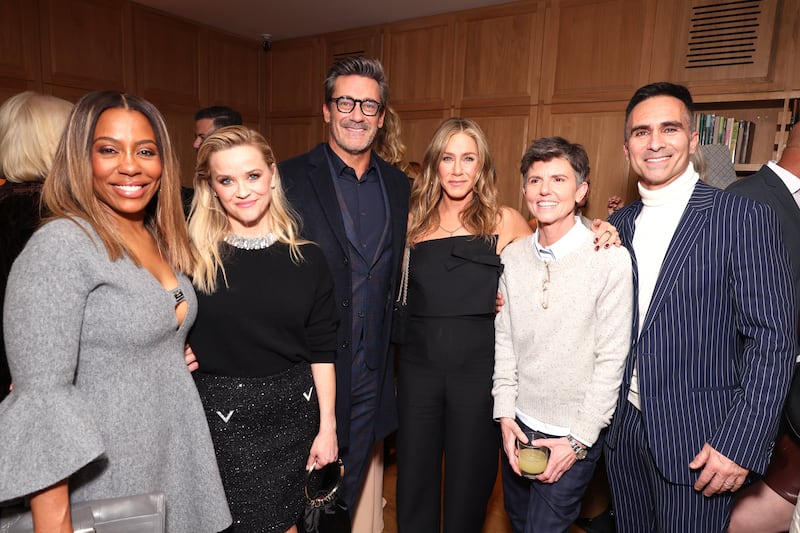 The cast of "The Morning Show" includes Karen Pittman, Reese Witherspoon, Jon Hamm, Jennifer Aniston, Tig Notaro and, Nestor Carbonell.