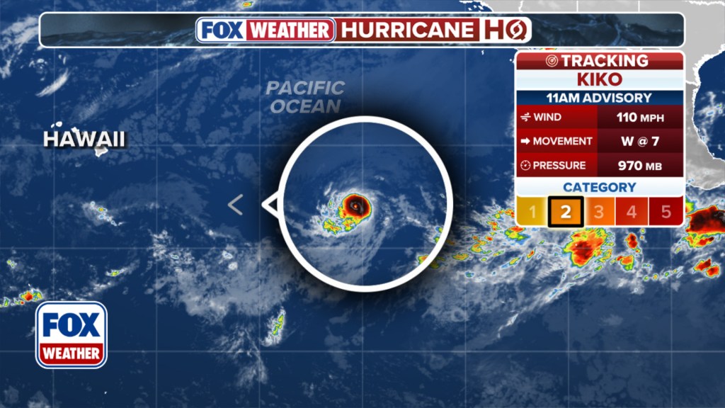 Kiko, centered about 1,560 miles east of Hilo, Hawaii, could get even stronger in the next day or so, forecasters say.