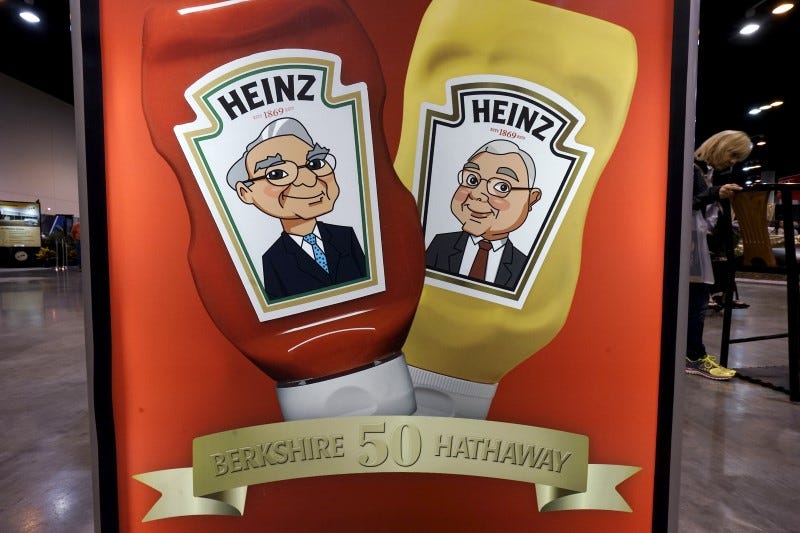 A board showing Heinz ketchup and mustard for sale is seen at the Heinz company display at the Berkshire Hathaway shareholder's shopping day in Omaha, Nebraska May 1, 2015. REUTERS/Rick Wilking