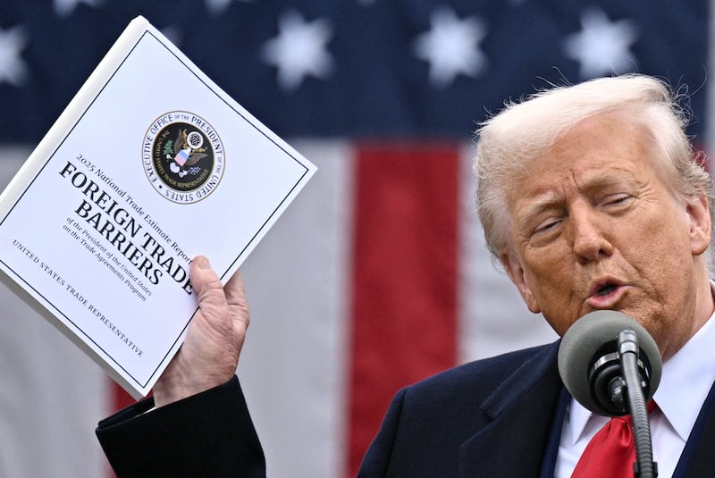 Donald Trump delivers remarks on reciprocal tariffs during an event in the Rose Garden/