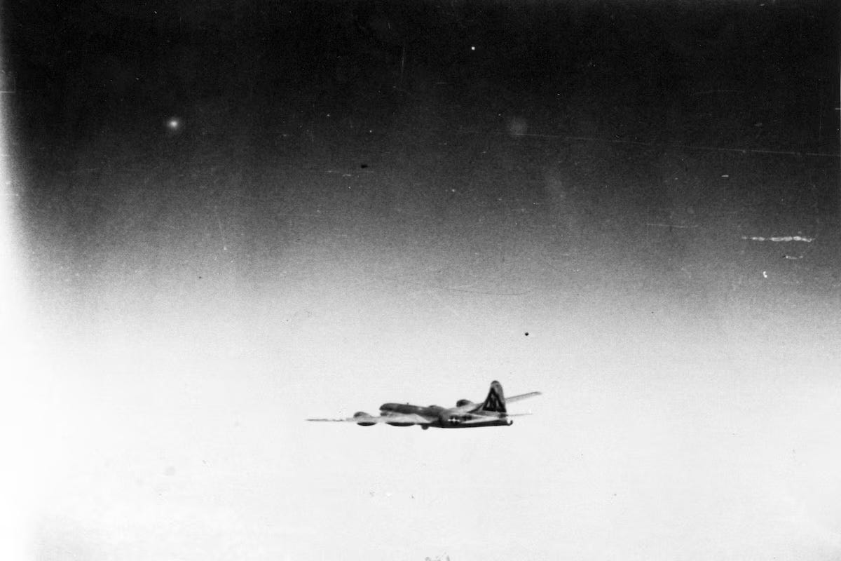 Bockscar armed with the atomic bomb, headed toward Nagasaki.