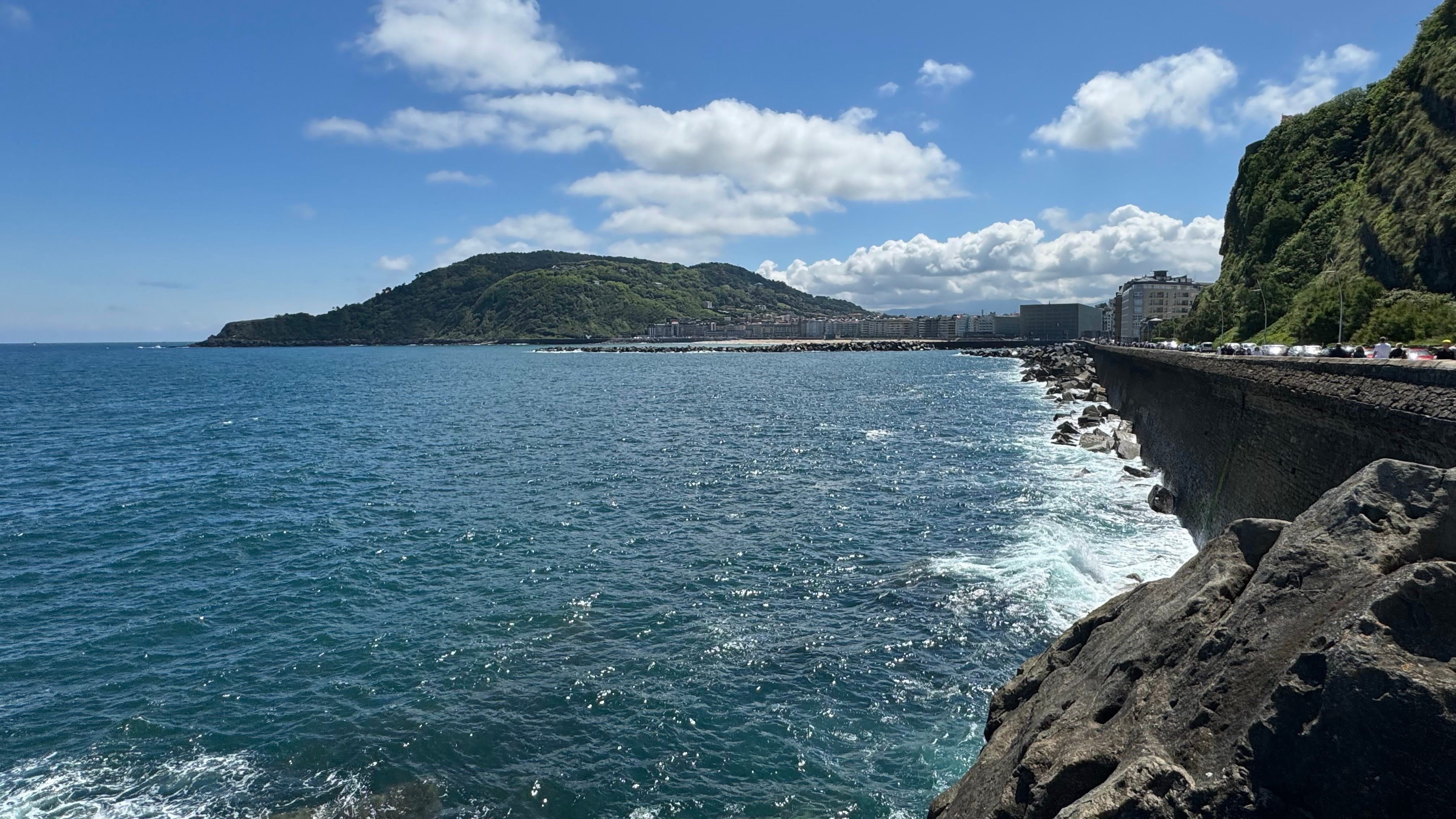 View of water with hilly island in distance