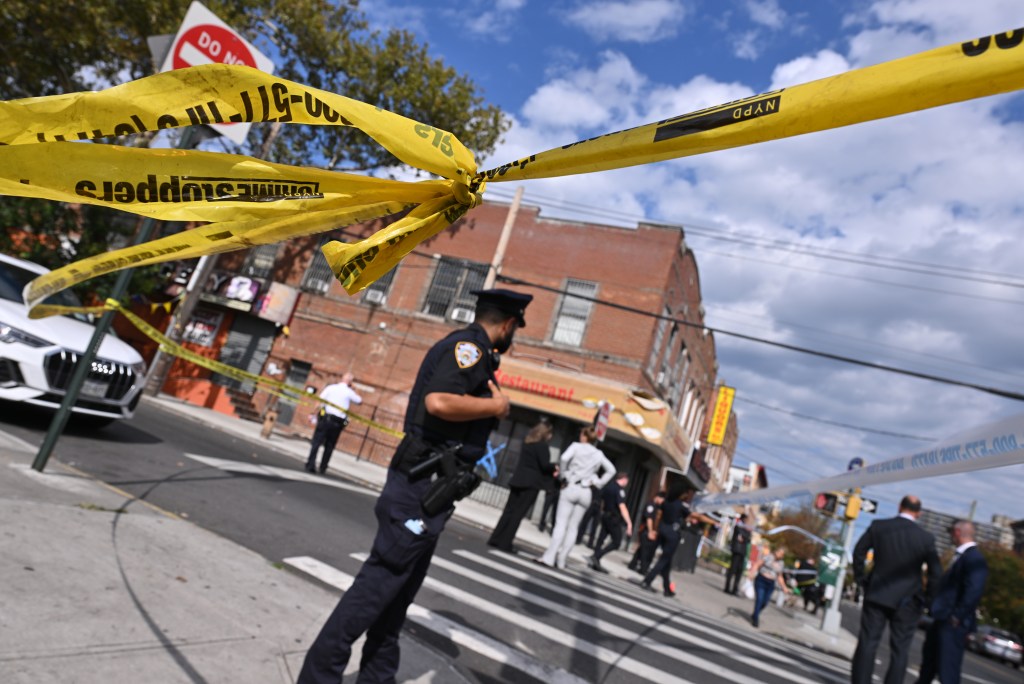 Police at a crime scene in Brooklyn.