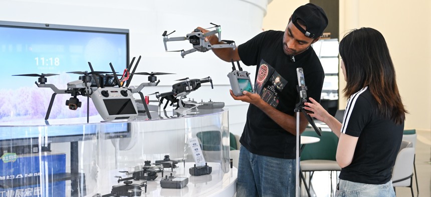 Drones at China Ezhou Cross-border E-commerce Industrial Park in Ezhou, China, Aug. 26, 2025. 