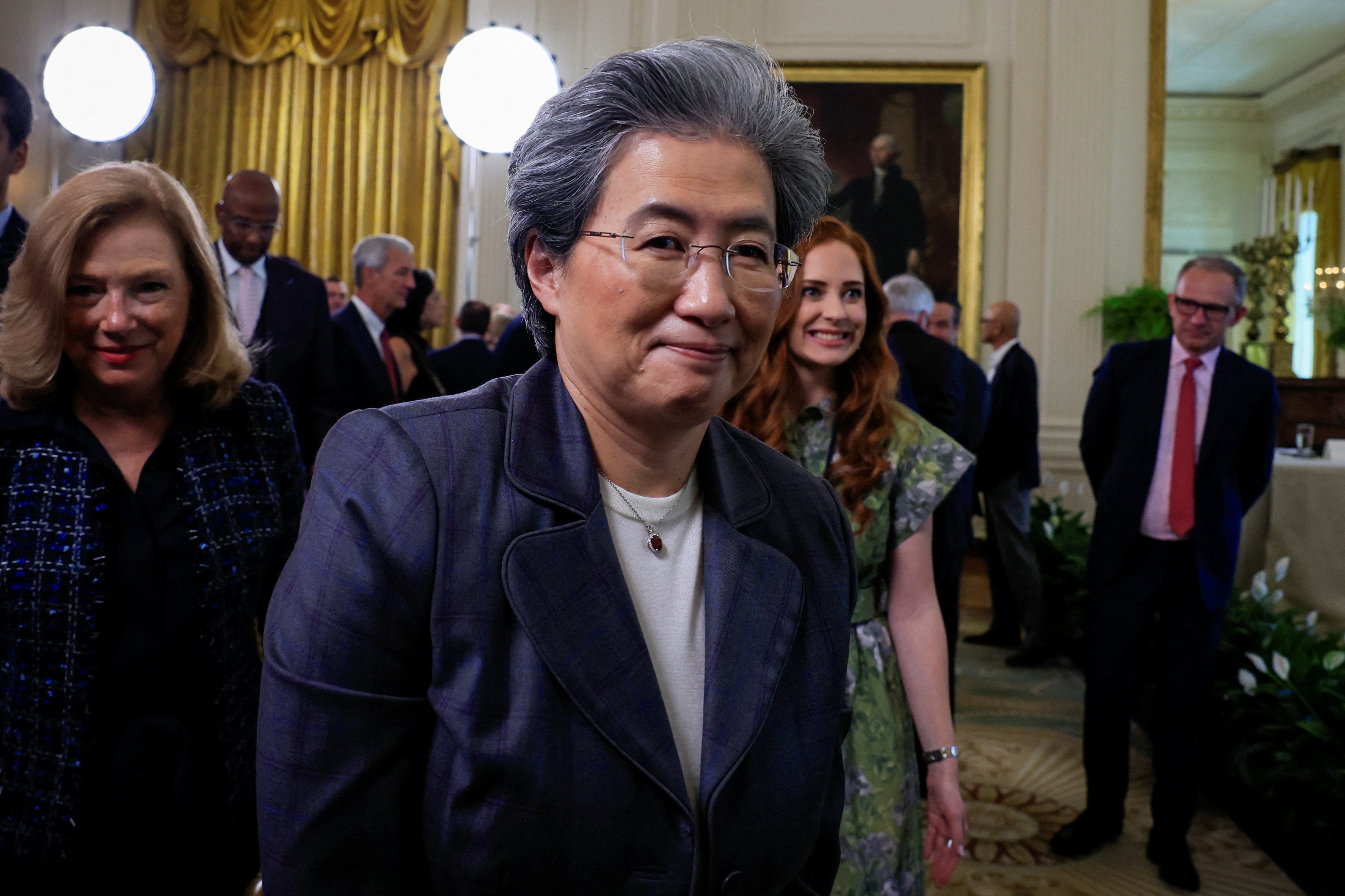 AMD Chair and CEO Lisa Su looks on, on the day of a meeting of the White House Task Force on Artificial Intelligence (AI) Education in the East Room at the White House in Washington, D.C., U.S., September 4, 2025.