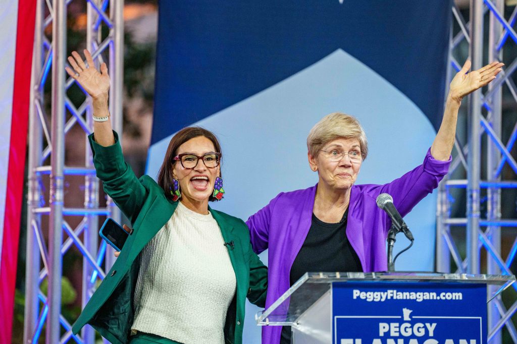 Peggy Flanagan and Elizabeth Warren at a rally.