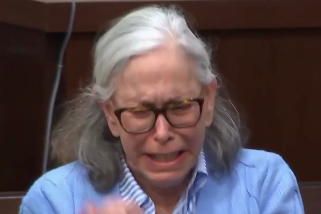 Adelson cries as she is reprimanded by the judge during her trial in Tallahassee, Florida.