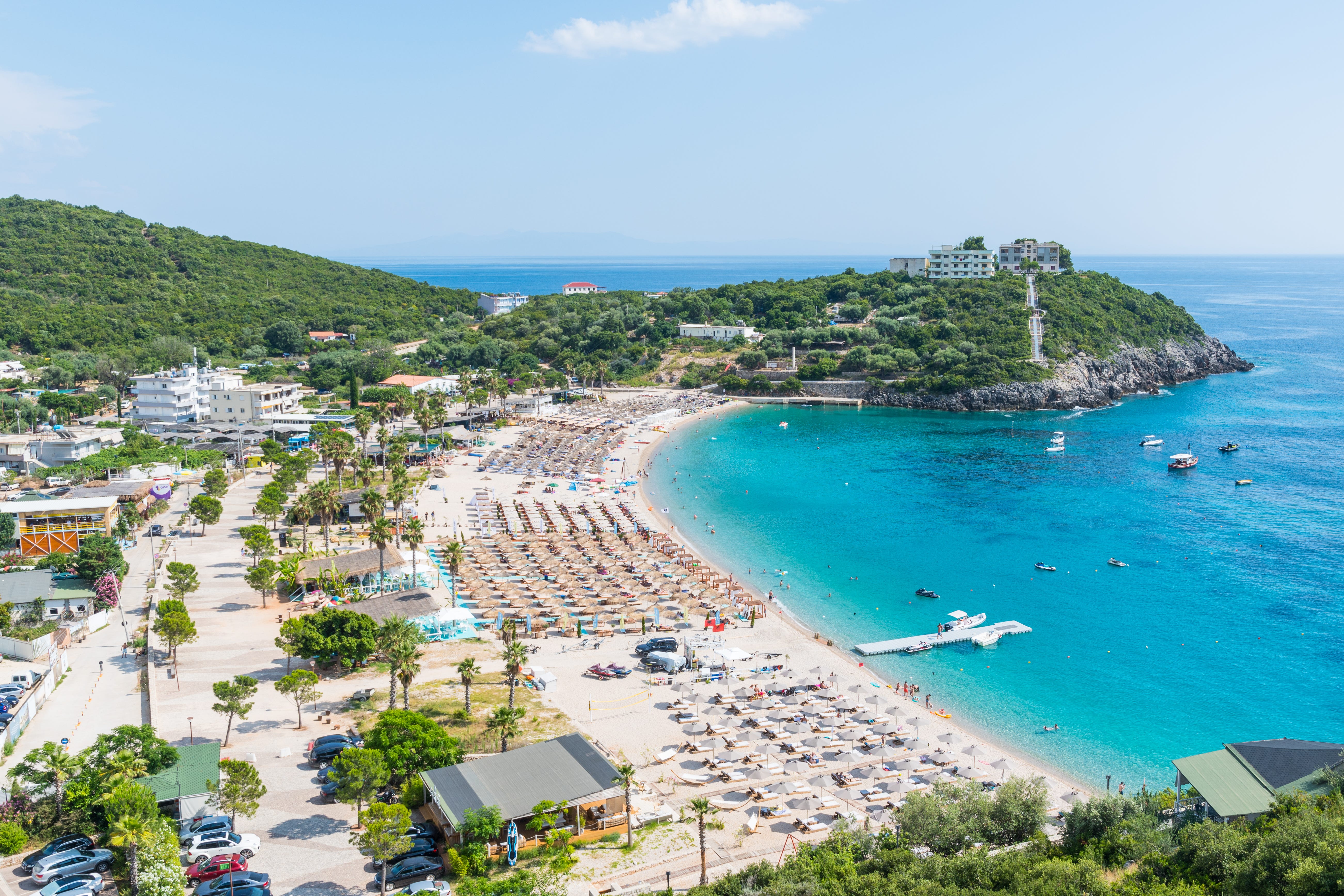 Aerial view of Livadi beach on the Albanian Riviera -