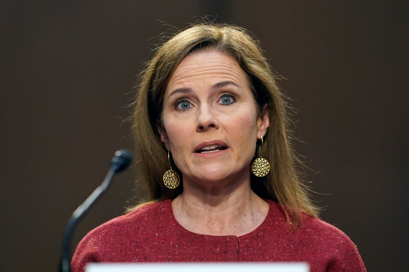 Supreme Court nominee Amy Coney Barrett speaks during a confirmation hearing before the Senate Judiciary Committee, October 13, 2020, on Capitol Hill in Washington, DC.
