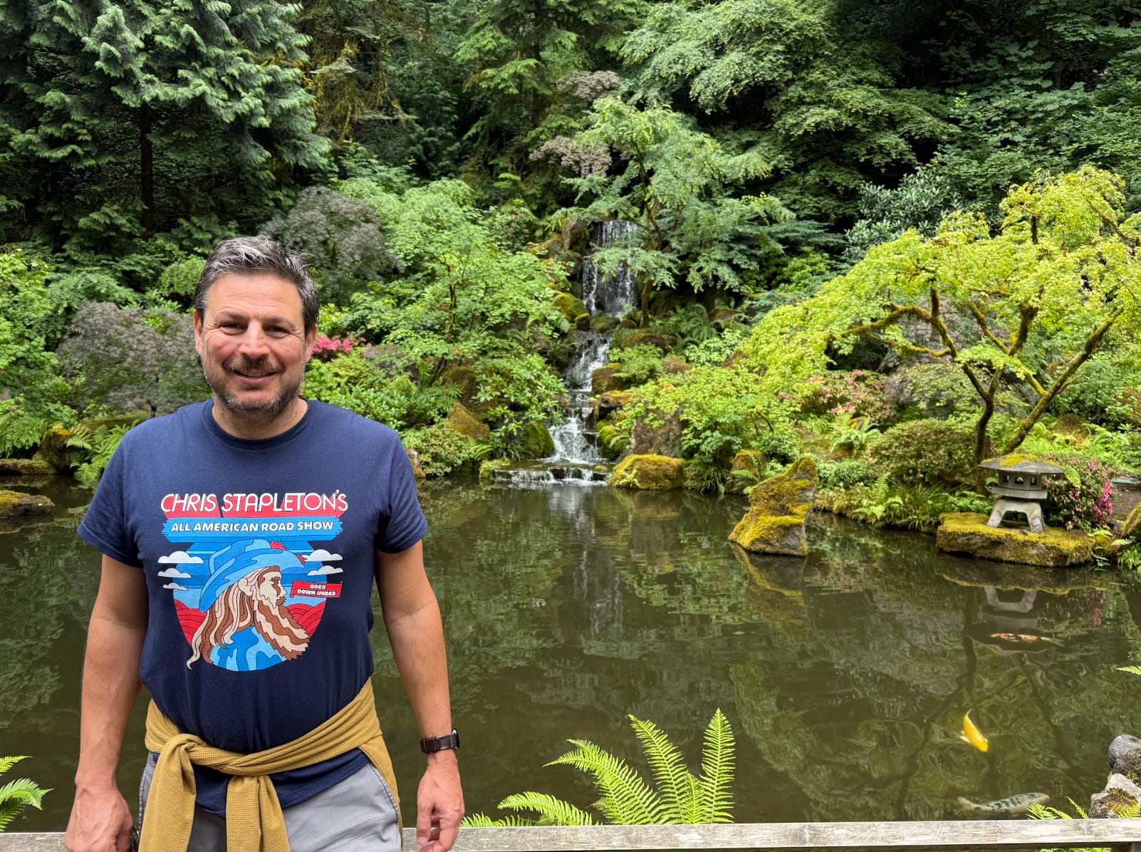 The writer at a garden in Portland.