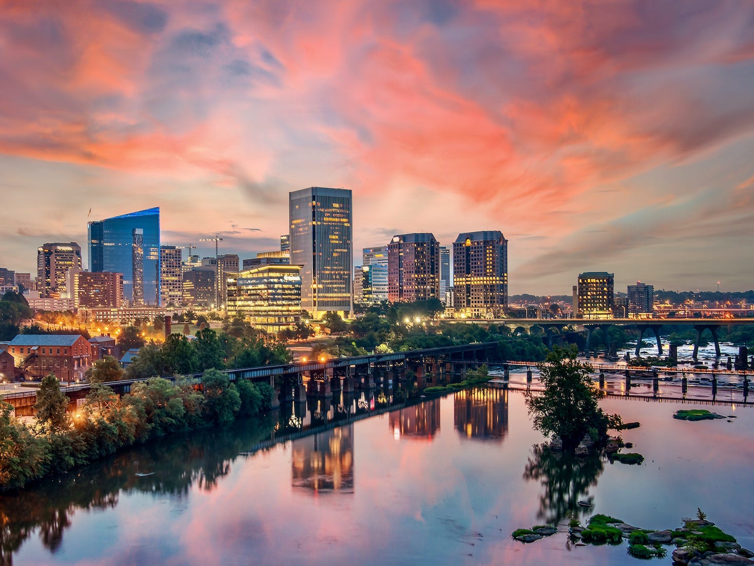 Richmond Virginia skyline and the James River