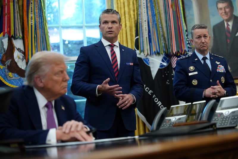 Defense Secretary Pete Hegseth lavished praise on President Donald Trump for an order to rename the Department of Defense the Department of War as Chairman of the Joint Chiefs of Staff Air Force Gen. Dan Caine looked on at the White House on September 05, 2025.