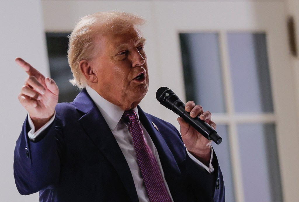 President Trump speaking at a White House dinner.
