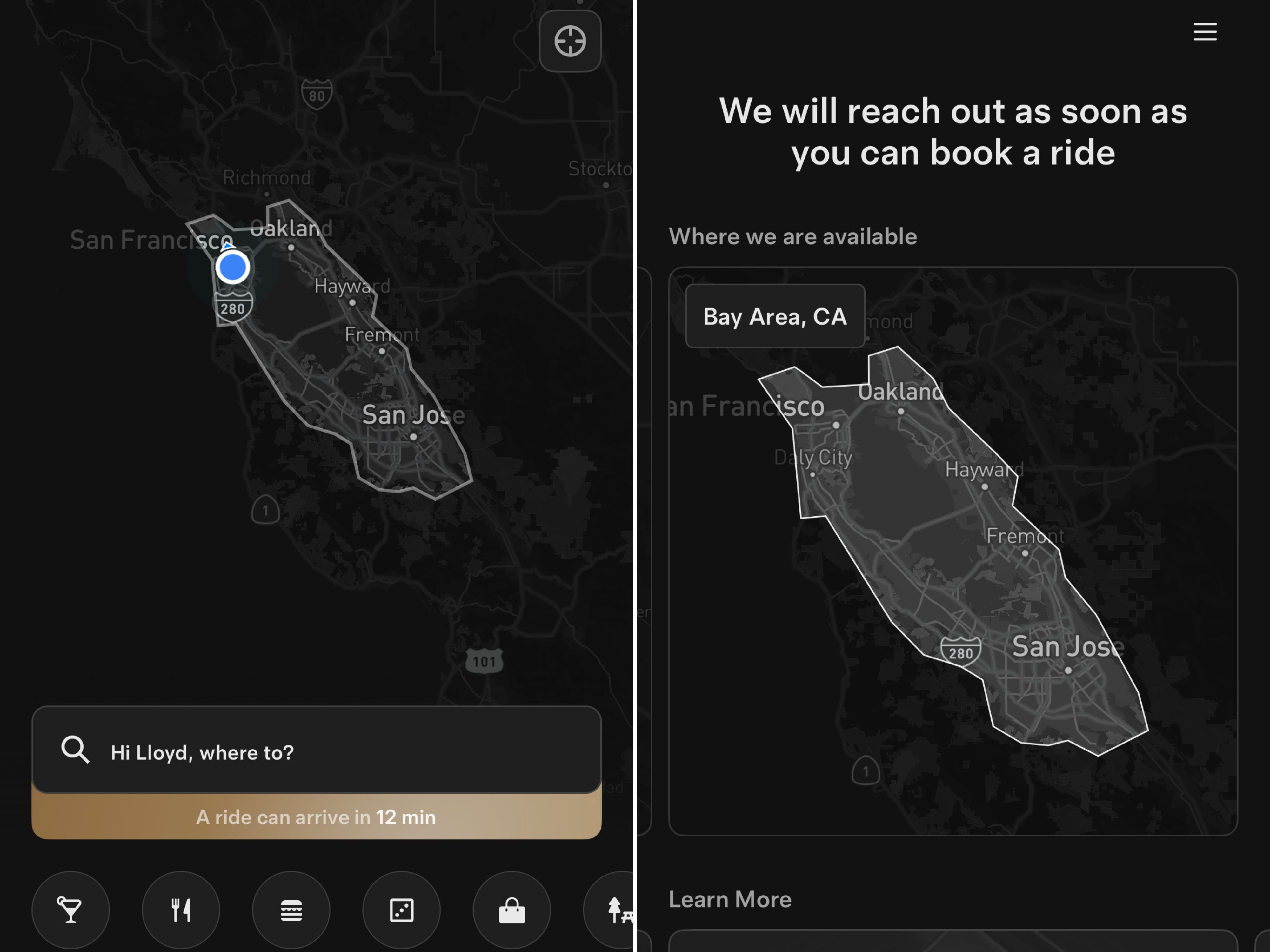Screenshots of Tesla Robotaxi app.
