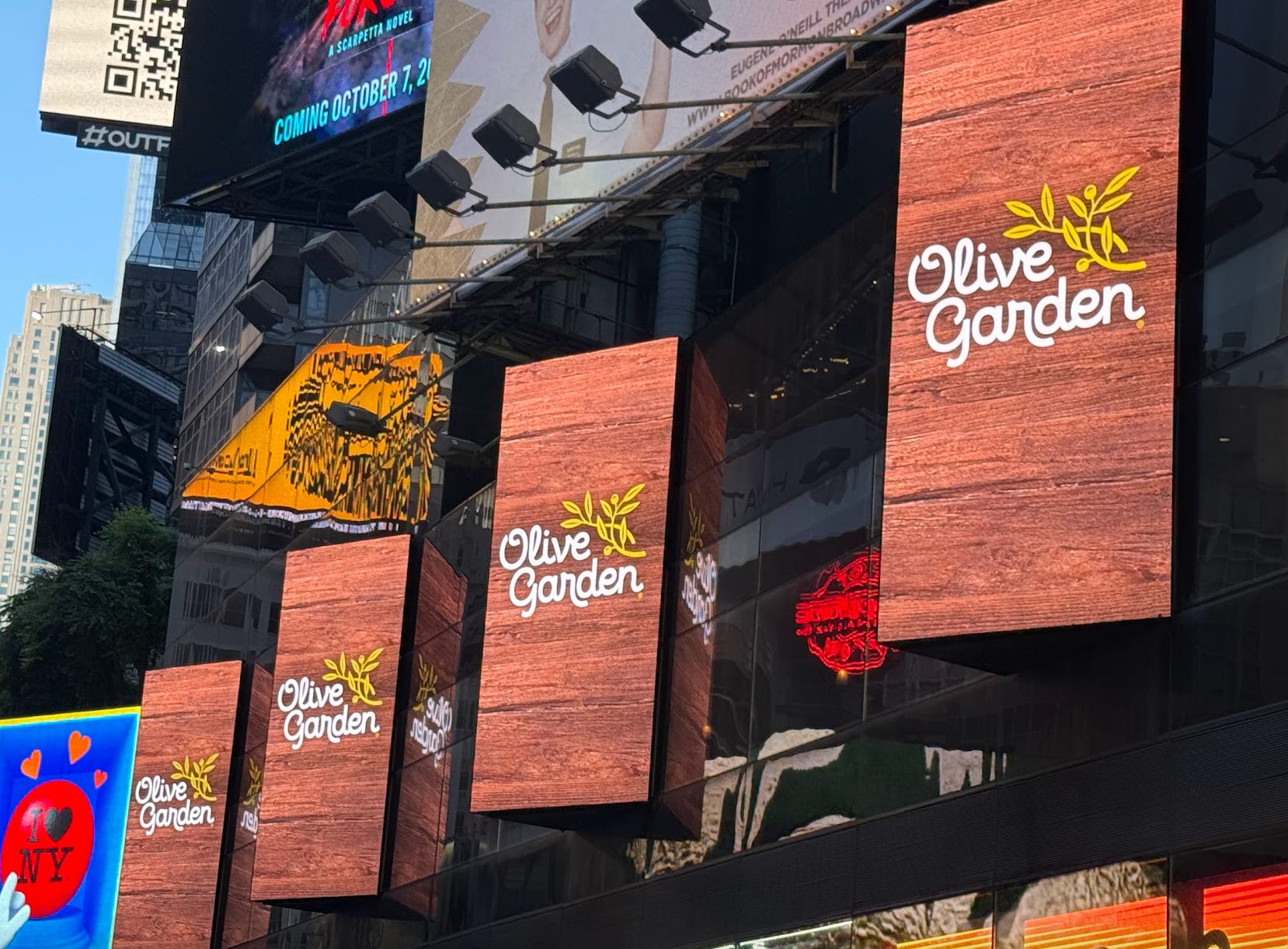 Olive Garden signs in Times Square